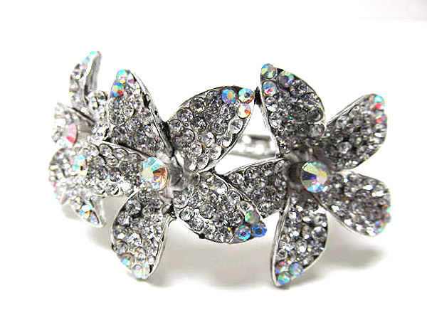 Multi crystal on three metal flowers hinge bangle