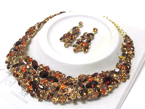 Luxurious austrian crystal line - multi size crystal bib style party necklace earring set