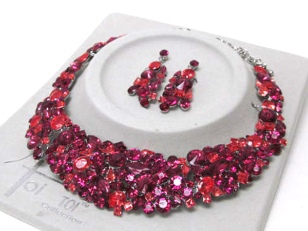 Luxurious austrian crystal line - multi size crystal bib style party necklace earring set