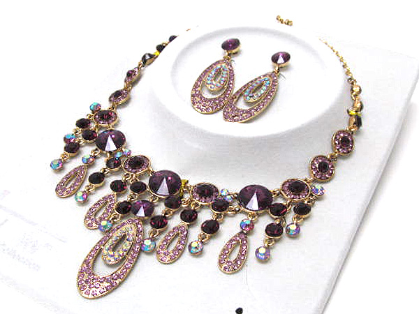 Luxurious austrian crystal line - multi crystal tear drop party necklace earring set