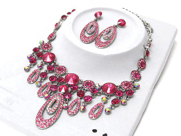 Luxurious austrian crystal line - multi crystal tear drop party necklace earring set