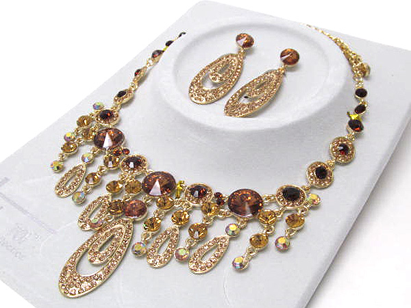 Luxurious austrian crystal line - multi crystal tear drop party necklace earring set