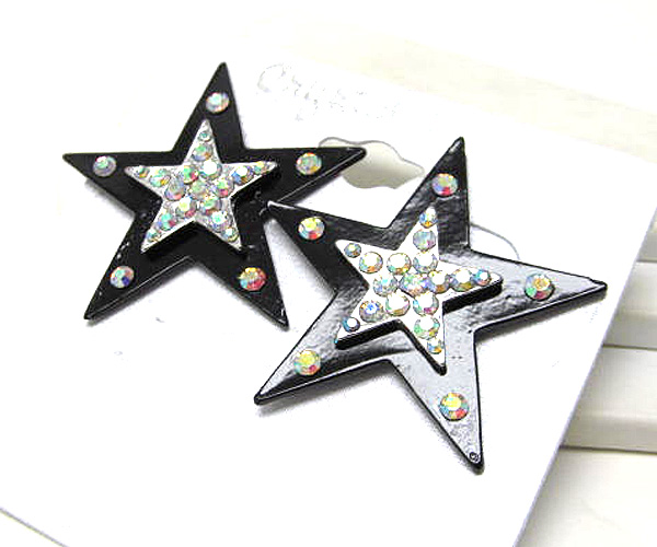 Crystal large star  and metal casting earring