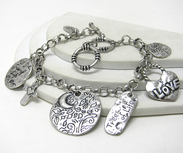 Multi size metal tree of life charm chain brracelet