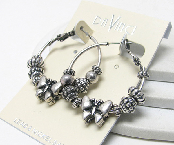 Metal butterfly and metal ring links hoop earring - hoops