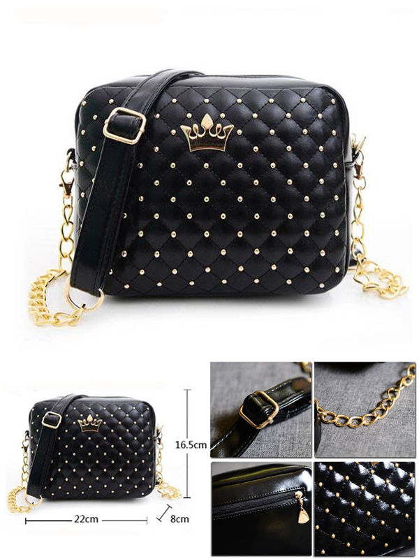 Pu leather rivet chain shoulder crossbody messenger bag