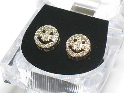 Rhinestone smile earring set with case - ice cube 