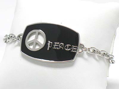 Enamel peace theme tag toggle bracelet