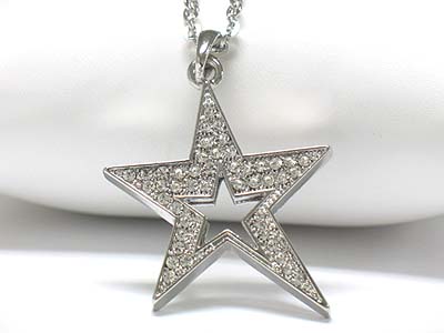 Crystal stud open star necklace