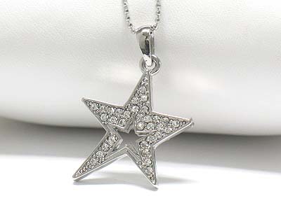 Crystal stud open star necklace