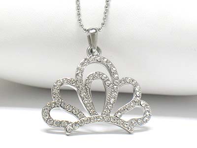 Crystal stud crown pendant necklace