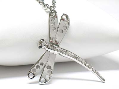 Crystal stud dragonfly pendant necklace