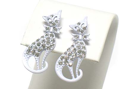 Crystal stud colored metal cat earring