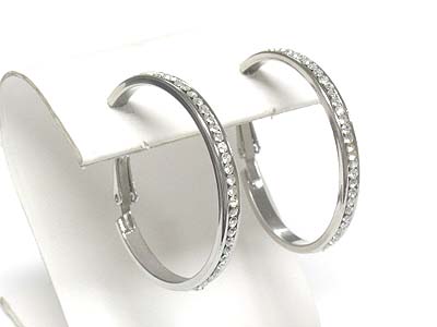 Crystal side metal hoop earring - hoops