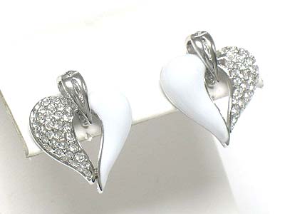 Half crystal half enamel heart earring