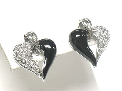 Half crystal half enamel heart earring