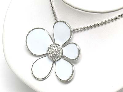 Crystal centered enamel flower pendant necklace