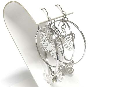 Metal butterfly dangle hoop earring - hoops