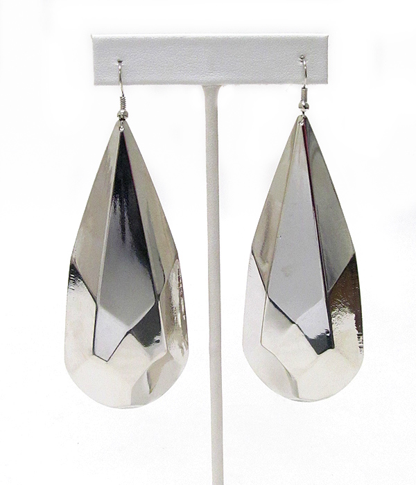 Large facet metal teardrop earring