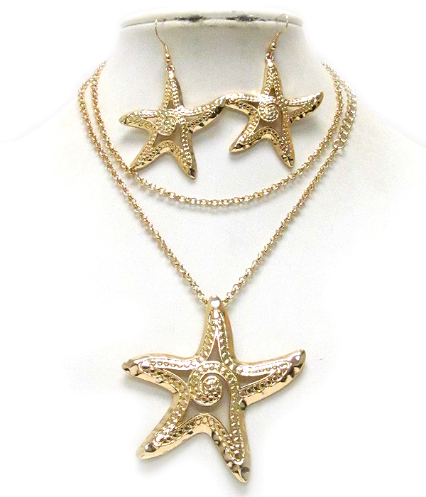 Textured starfish necklace earring set