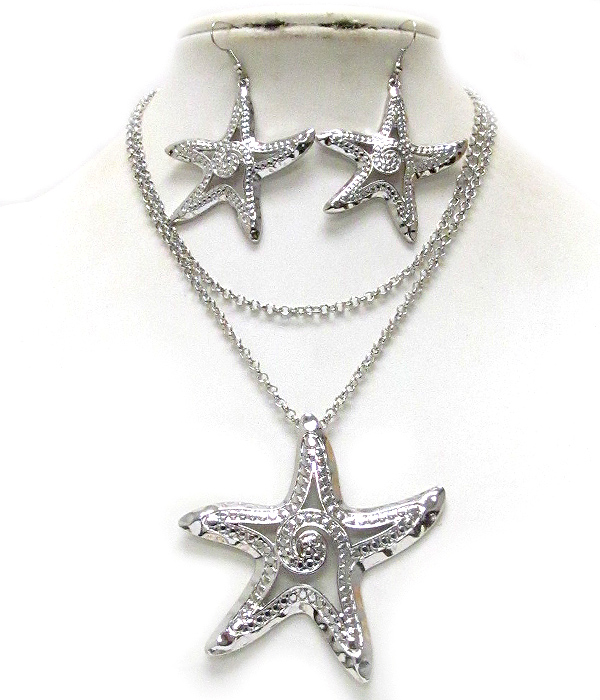 Textured starfish necklace earring set