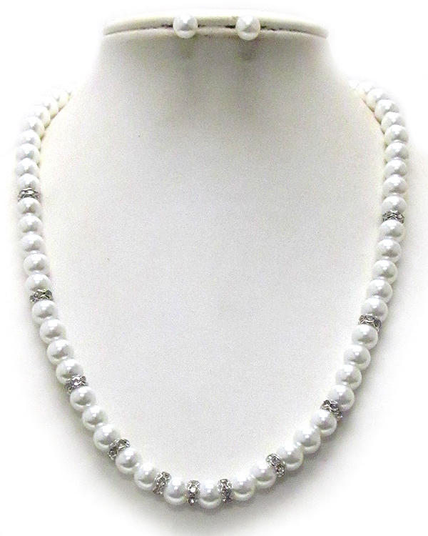 Crystal rondelle and pearl necklace earring set