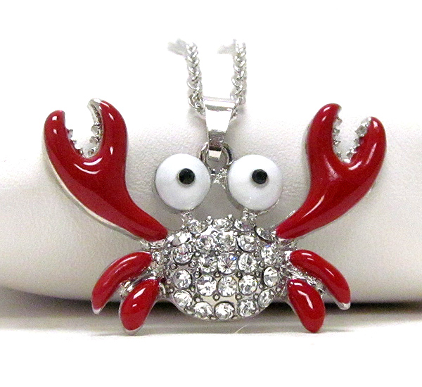 Crystal and epoxy deco crab pendant necklace