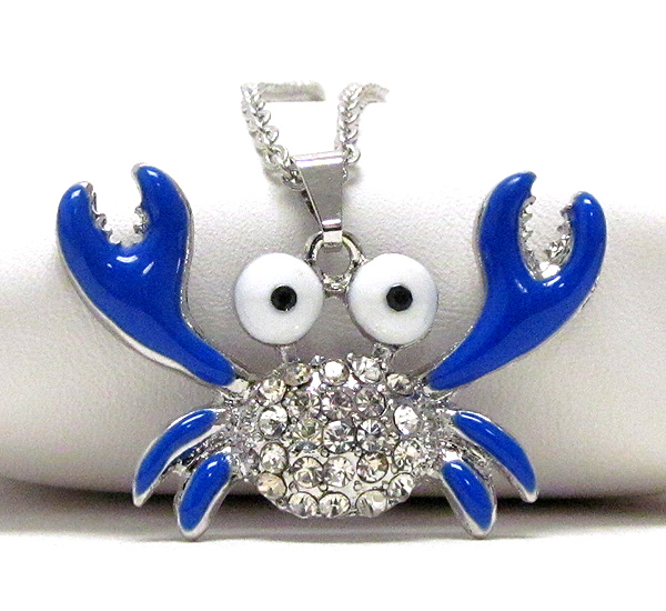 Crystal and epoxy deco crab pendant necklace