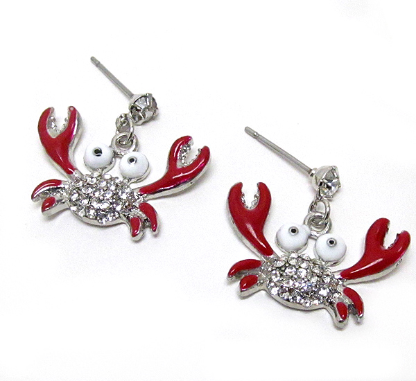 Crystal and epoxy deco crab earring