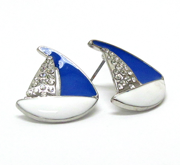 Nautical theme crystal and epoxy deco yacht earring