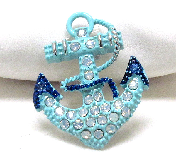 Nautical theme crystal deco colored anchor brooch or pin