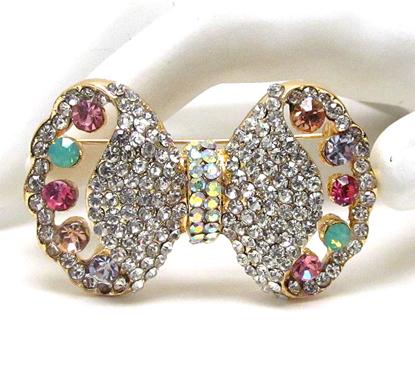 Multi crystal deco ribbon brooch or pin