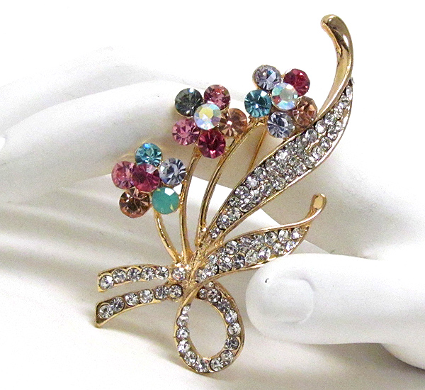 Multi crystal deco flower bouquet brooch or pin