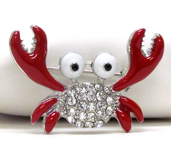 Crystal and epoxy deco crab brooch or pin