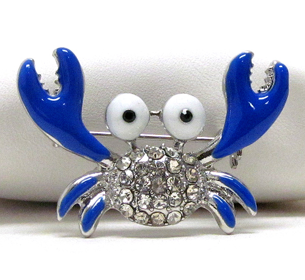 Crystal and epoxy deco crab brooch or pin