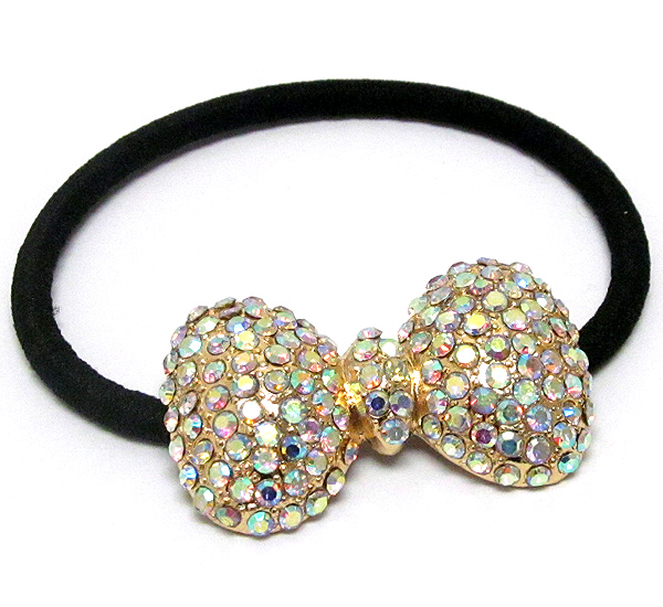 Crystal stud ribbon pony tail band