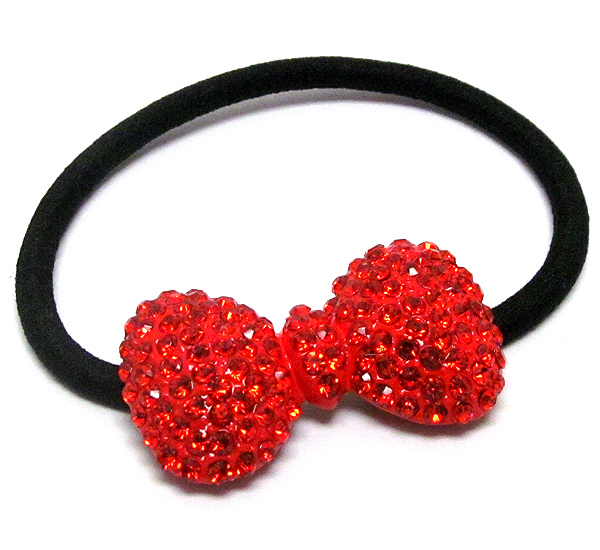 Crystal stud ribbon pony tail band