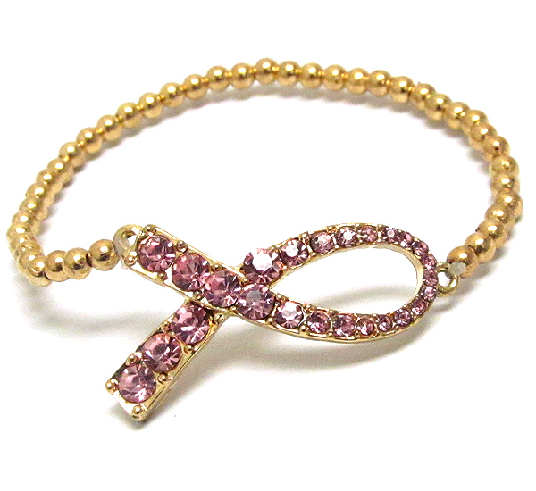 Crystal pink ribbon stretch bracelet - breast cancer awareness