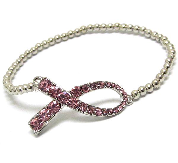 Crystal pink ribbon stretch bracelet - breast cancer awareness