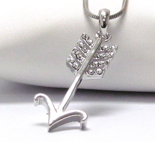 Made in korea whitegold plating and crystal deco arrow pendant necklace