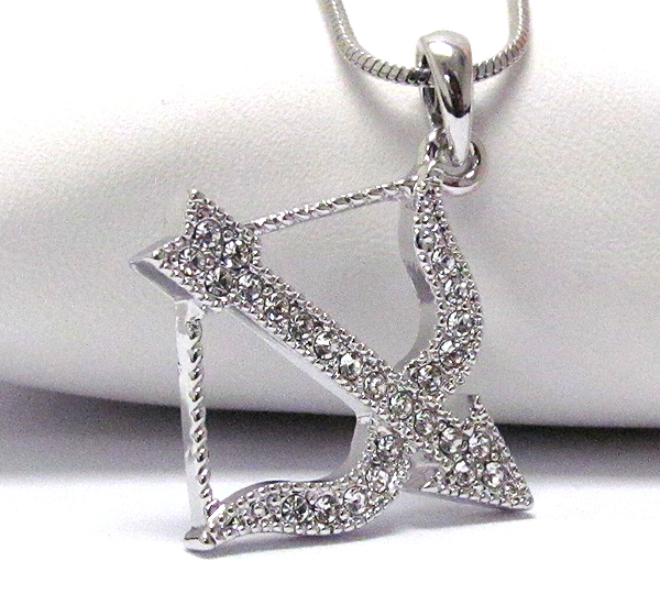 Made in korea whitegold plating and crystal deco bow and arrow pendant necklace