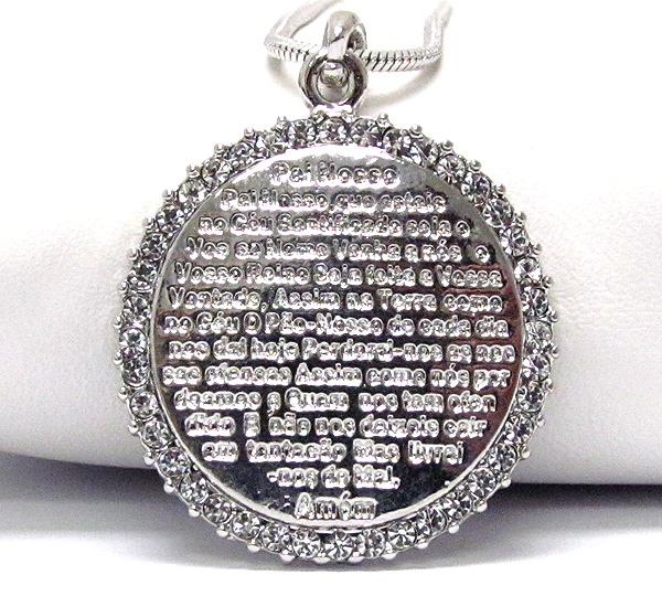 Made in korea whitegold plating lords prayer crystal deco disk pendant necklace