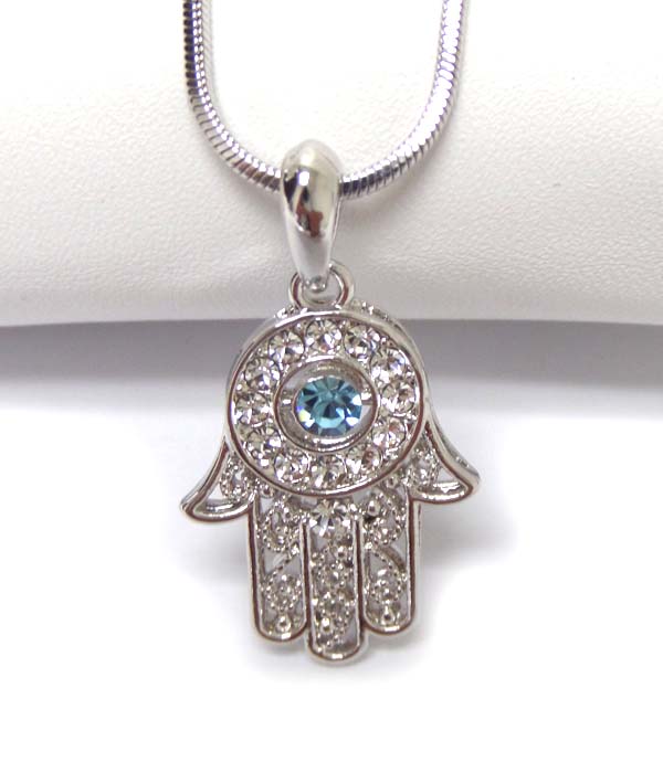 Made in korea whitegold plating crystal hamsa hand  pendant necklace