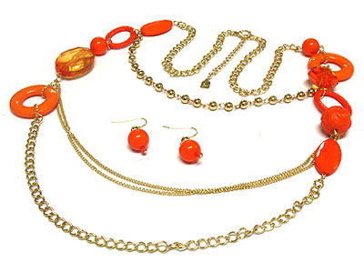 Double strands and acryl bead  necklace and earring set