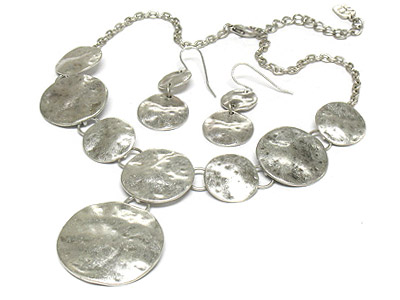 Antique silver multi metal disk necklace and earring set 