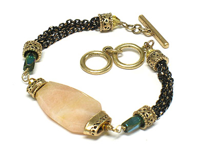 Semi precious stone and quartz deco toggle bracelet