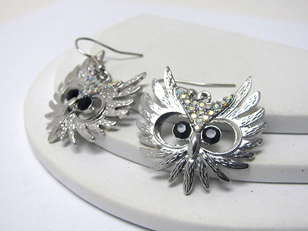 Crystal deco owl head earring