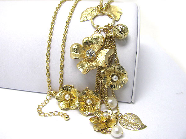 Multi metal flower hanging long necklace