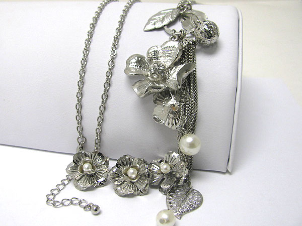 Multi metal flower hanging long necklace