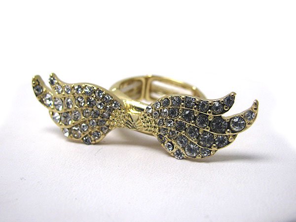 Crystal stud angel wing stretch ring